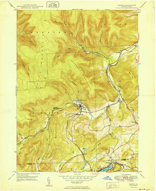 Classic USGS Noxen Pennsylvania 7.5'x7.5' Topo Map Image