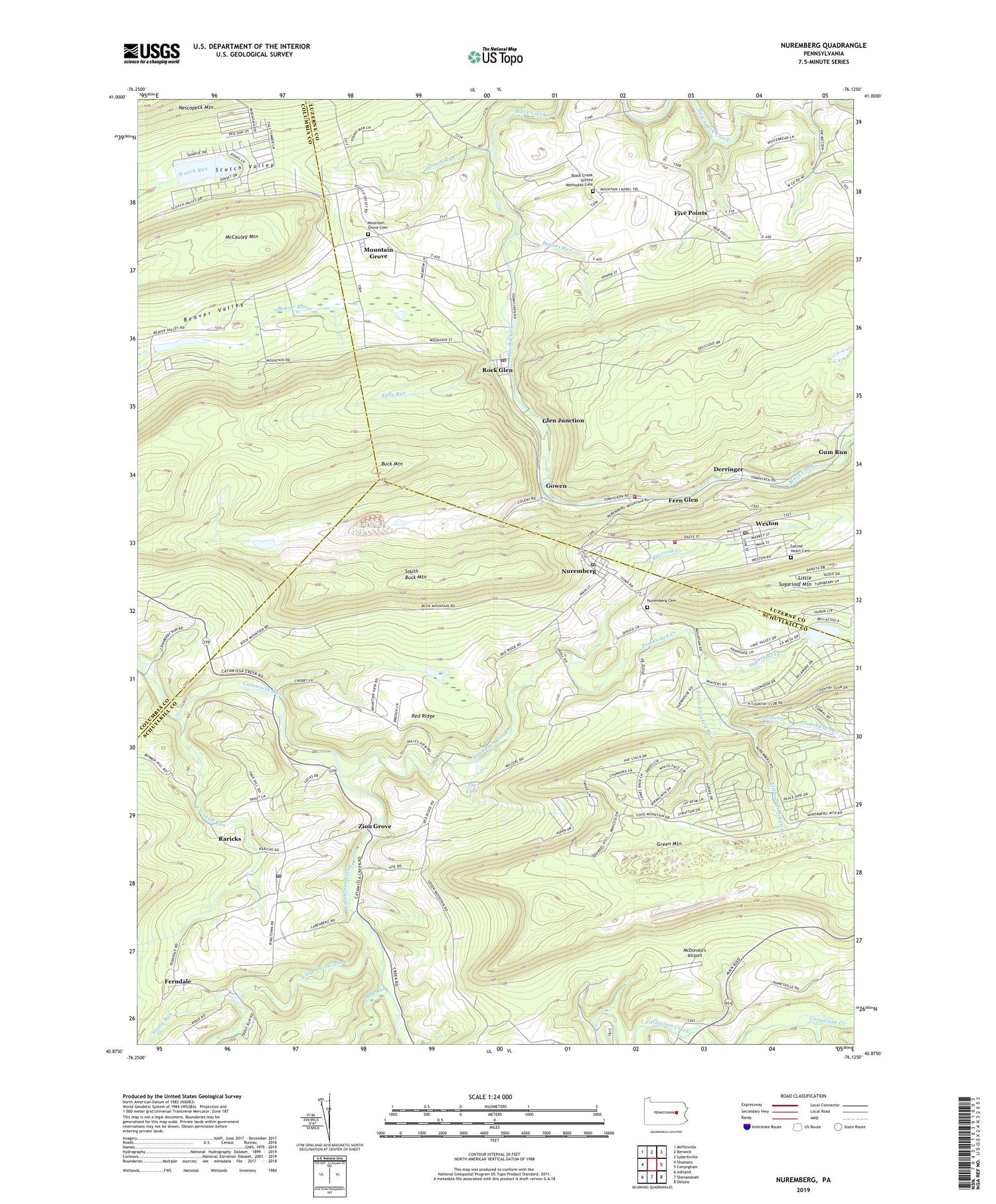Nuremberg Pennsylvania US Topo Map Image