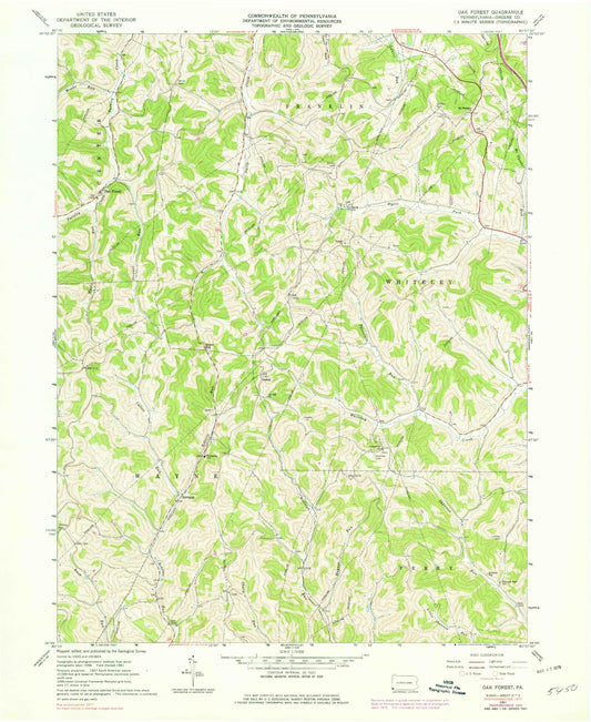 Classic USGS Oak Forest Pennsylvania 7.5'x7.5' Topo Map Image