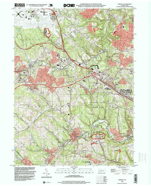 Classic USGS Oakdale Pennsylvania 7.5'x7.5' Topo Map Image