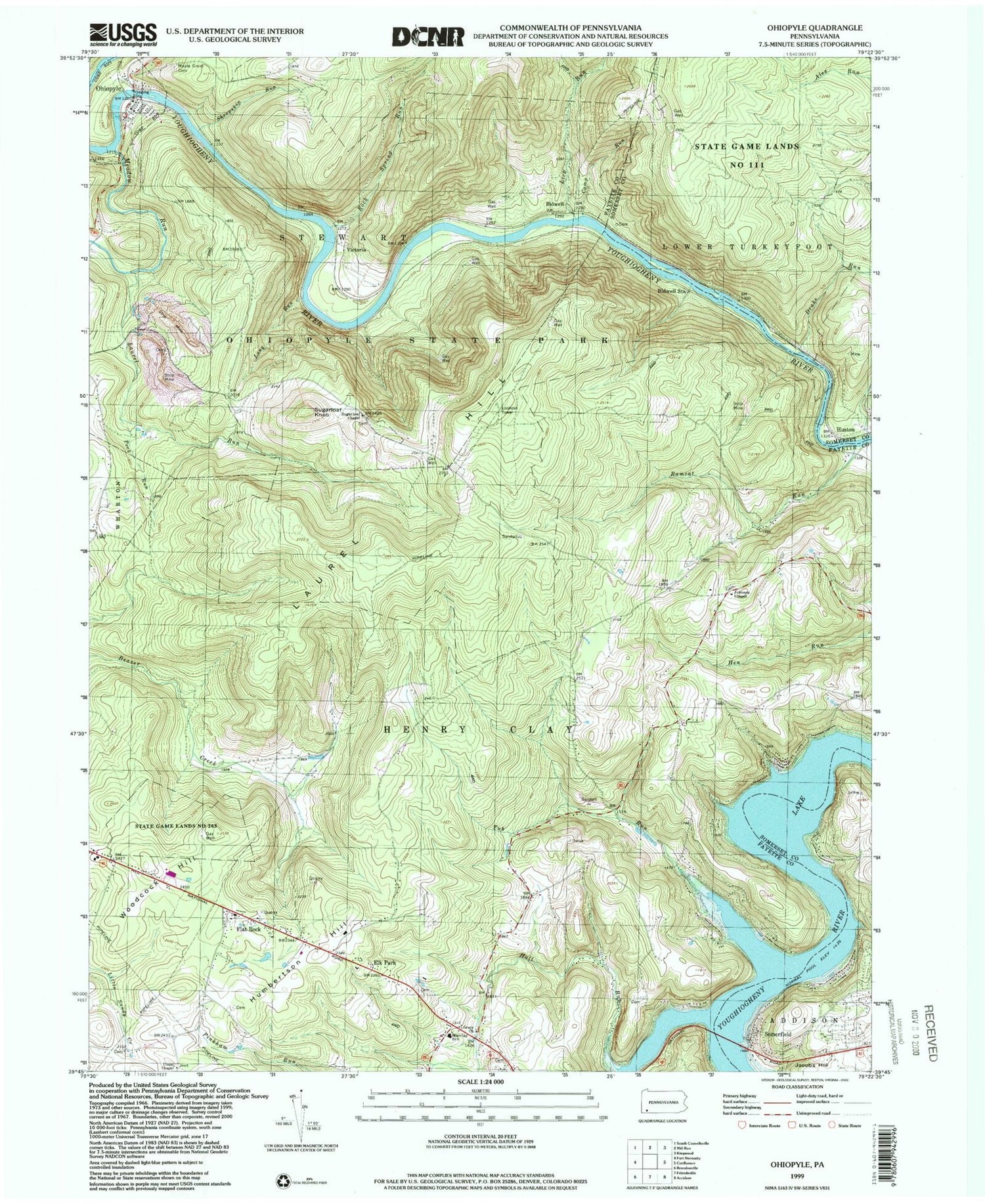 USGS Classic Ohiopyle Pennsylvania 7.5'x7.5' Topo Map Image