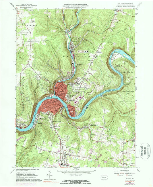 Classic USGS Oil City Pennsylvania 7.5'x7.5' Topo Map Image