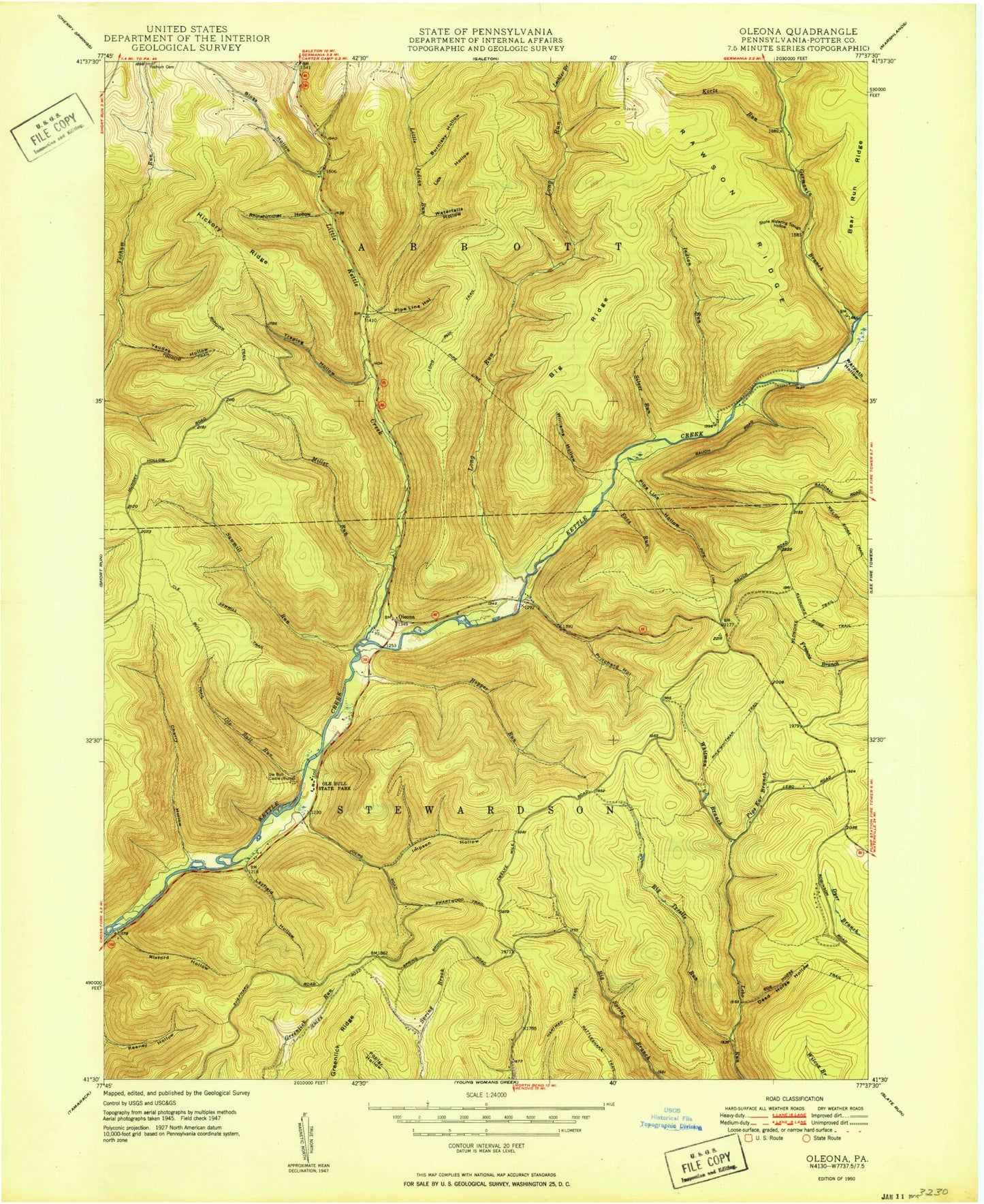 USGS Classic Oleona Pennsylvania 7.5'x7.5' Topo Map Image
