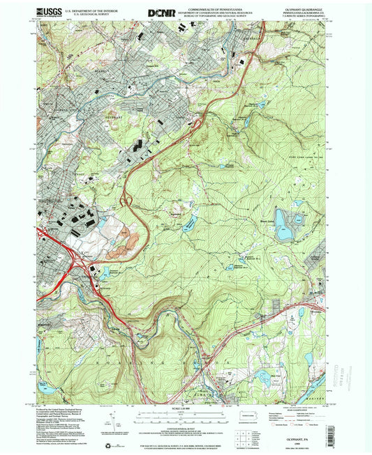 Classic USGS Olyphant Pennsylvania 7.5'x7.5' Topo Map Image