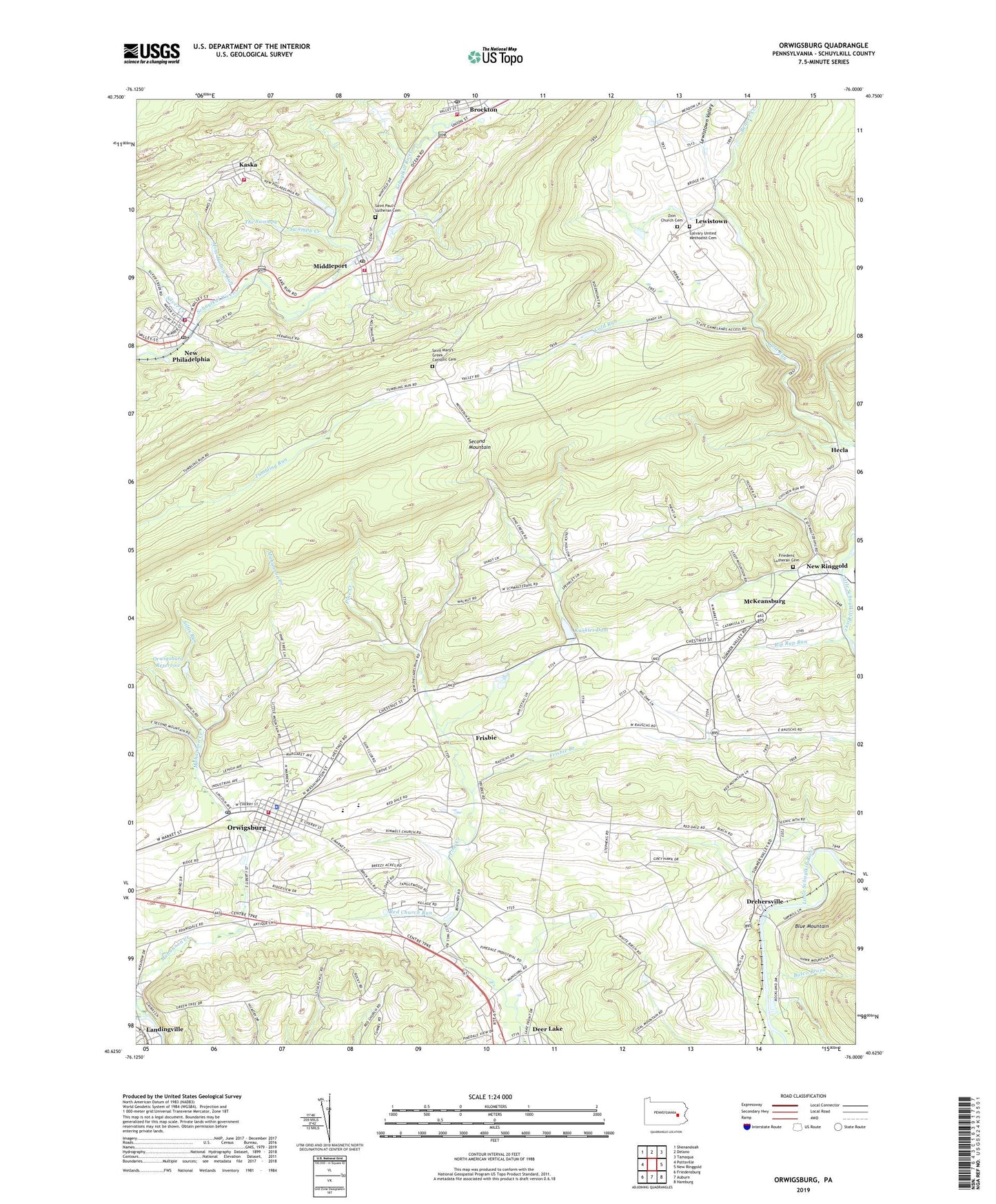 Orwigsburg Pennsylvania US Topo Map Image