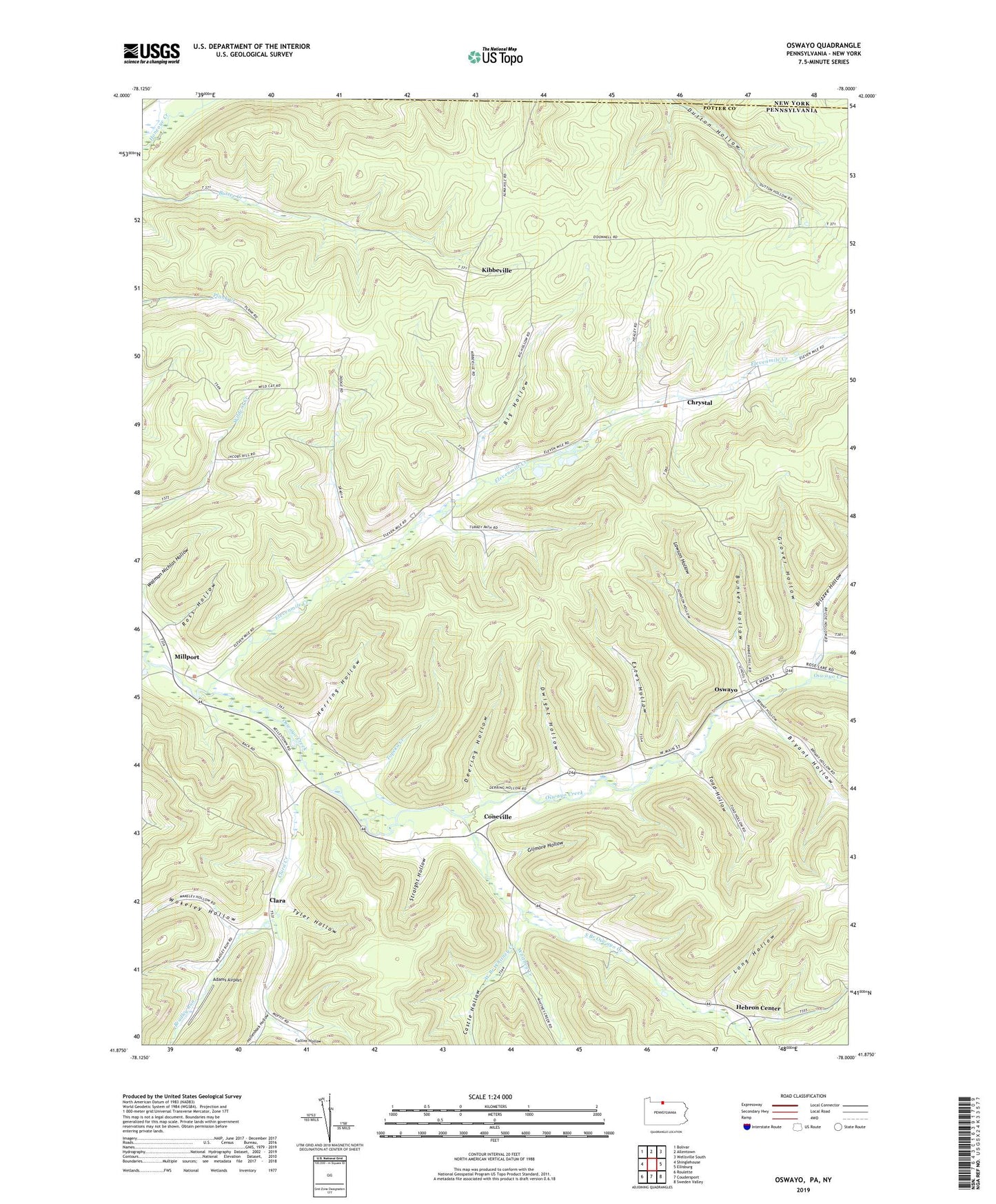 Oswayo Pennsylvania US Topo Map Image