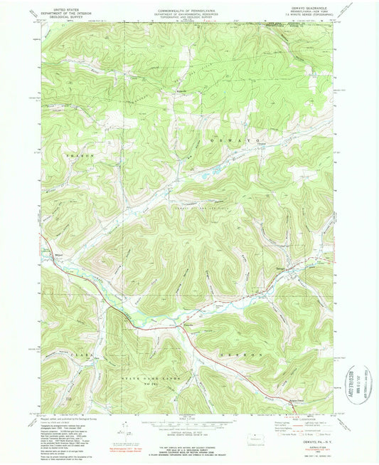 Classic USGS Oswayo Pennsylvania 7.5'x7.5' Topo Map Image