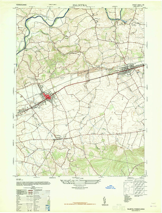 Classic USGS Palmyra Pennsylvania 7.5'x7.5' Topo Map Image