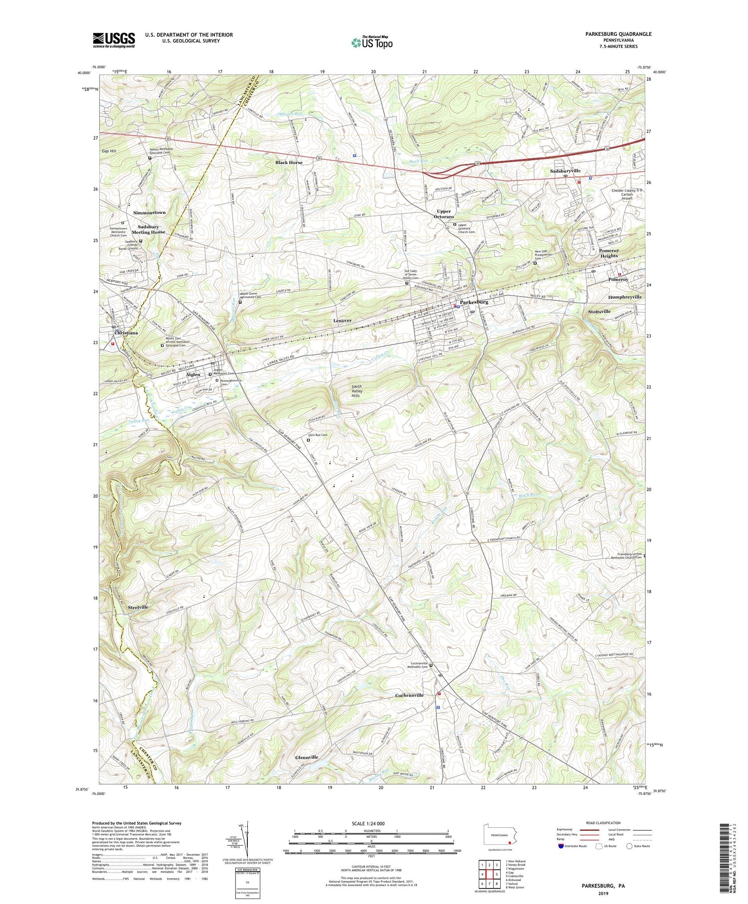 Parkesburg Pennsylvania US Topo Map Image