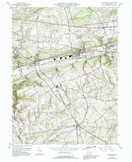 Classic USGS Parkesburg Pennsylvania 7.5'x7.5' Topo Map Image