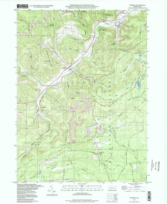 Classic USGS Penfield Pennsylvania 7.5'x7.5' Topo Map Image