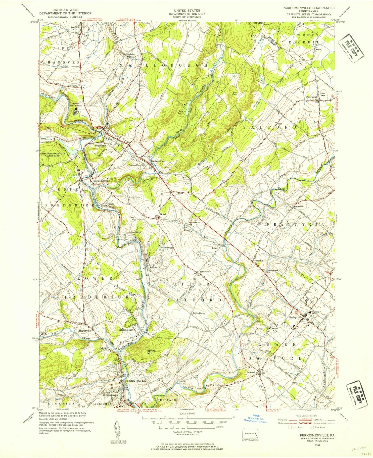 Classic USGS Perkiomenville Pennsylvania 7.5'x7.5' Topo Map Image