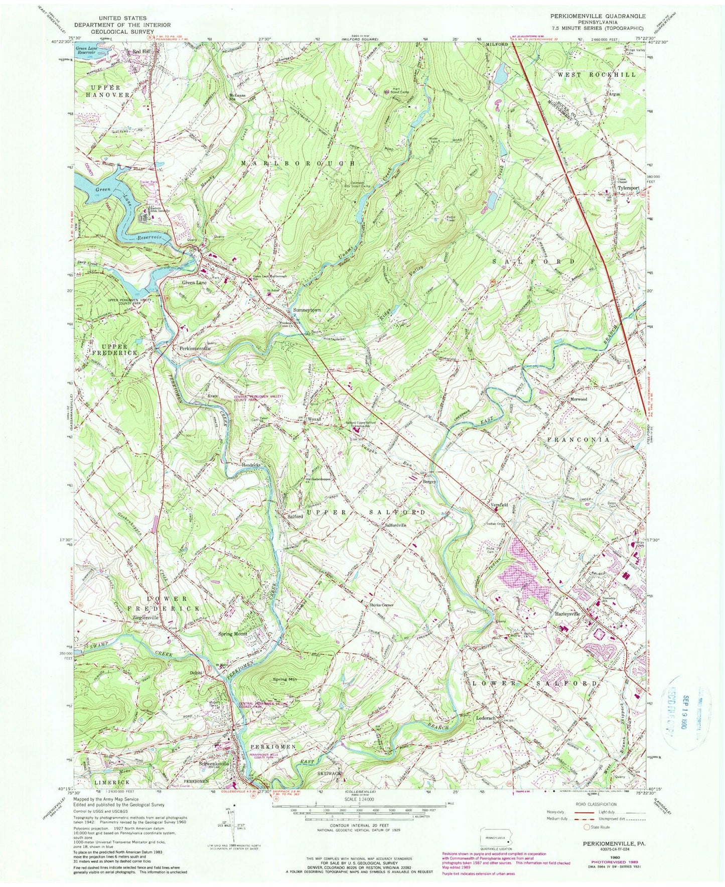 Classic USGS Perkiomenville Pennsylvania 7.5'x7.5' Topo Map Image