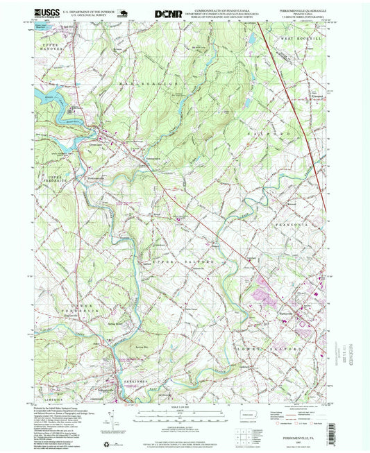 Classic USGS Perkiomenville Pennsylvania 7.5'x7.5' Topo Map Image