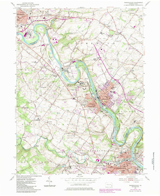 Classic USGS Phoenixville Pennsylvania 7.5'x7.5' Topo Map Image