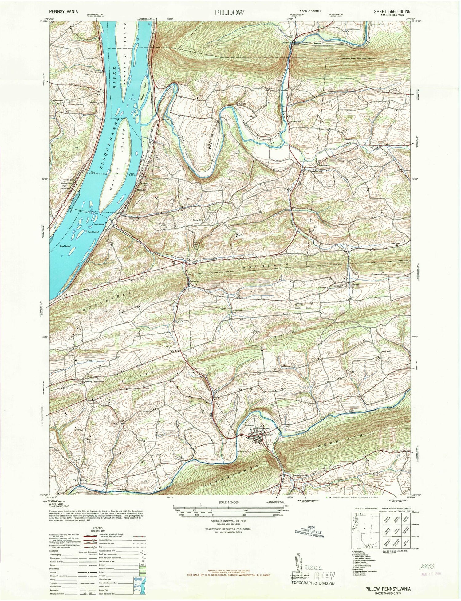 Classic USGS Pillow Pennsylvania 7.5'x7.5' Topo Map Image