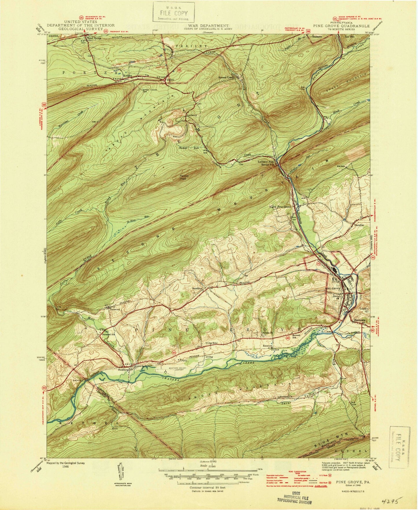 Classic USGS Pine Grove Pennsylvania 7.5'x7.5' Topo Map Image