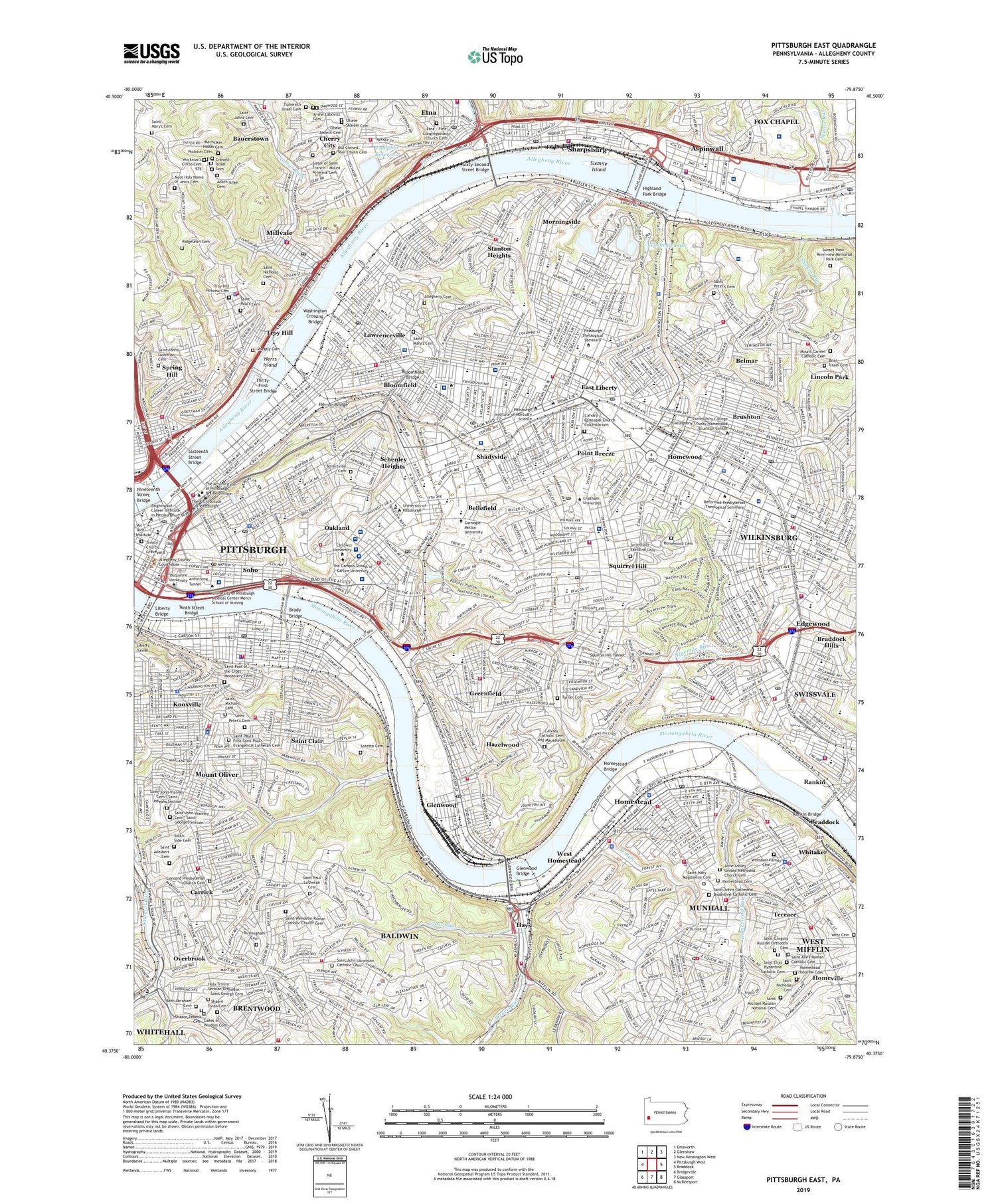 Pittsburgh East Pennsylvania US Topo Map Image