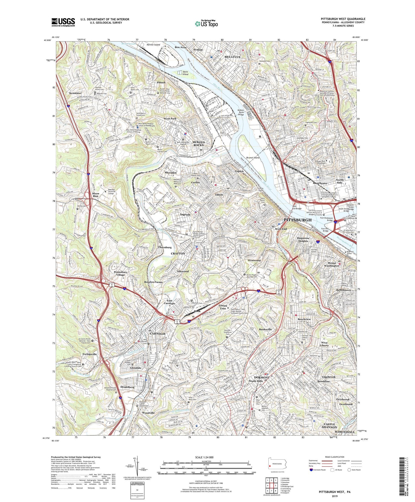 Pittsburgh West Pennsylvania US Topo Map Image