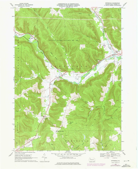 Classic USGS Pittsfield Pennsylvania 7.5'x7.5' Topo Map Image