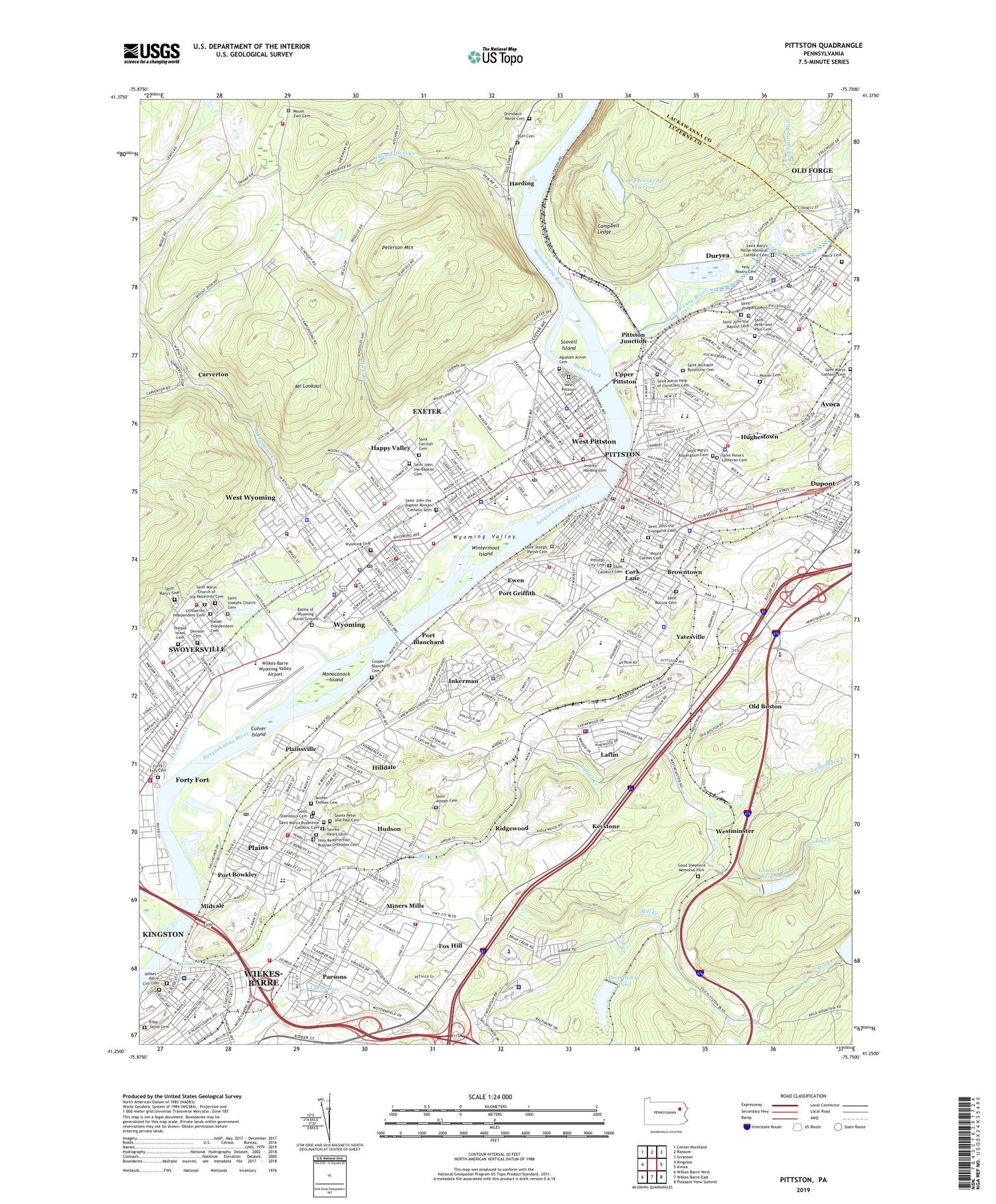 Pittston Pennsylvania US Topo Map Image