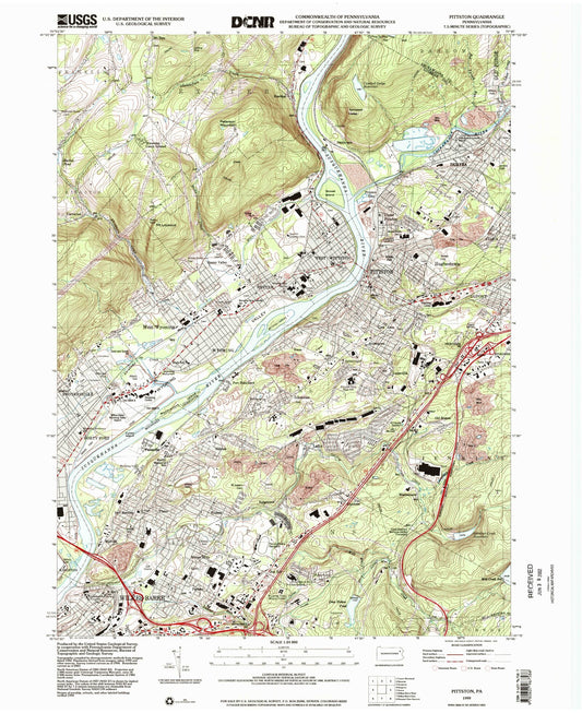 Classic USGS Pittston Pennsylvania 7.5'x7.5' Topo Map Image
