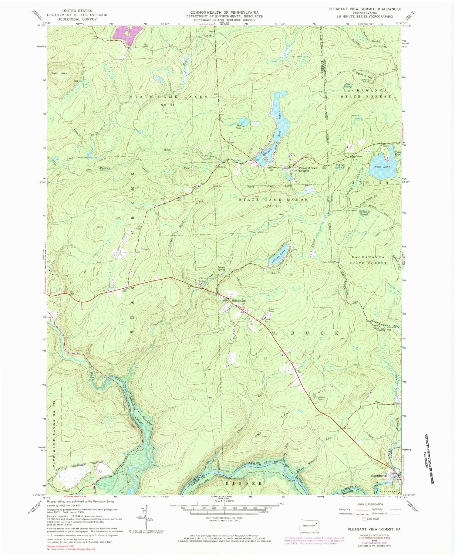 Classic USGS Pleasant View Summit Pennsylvania 7.5'x7.5' Topo Map Image