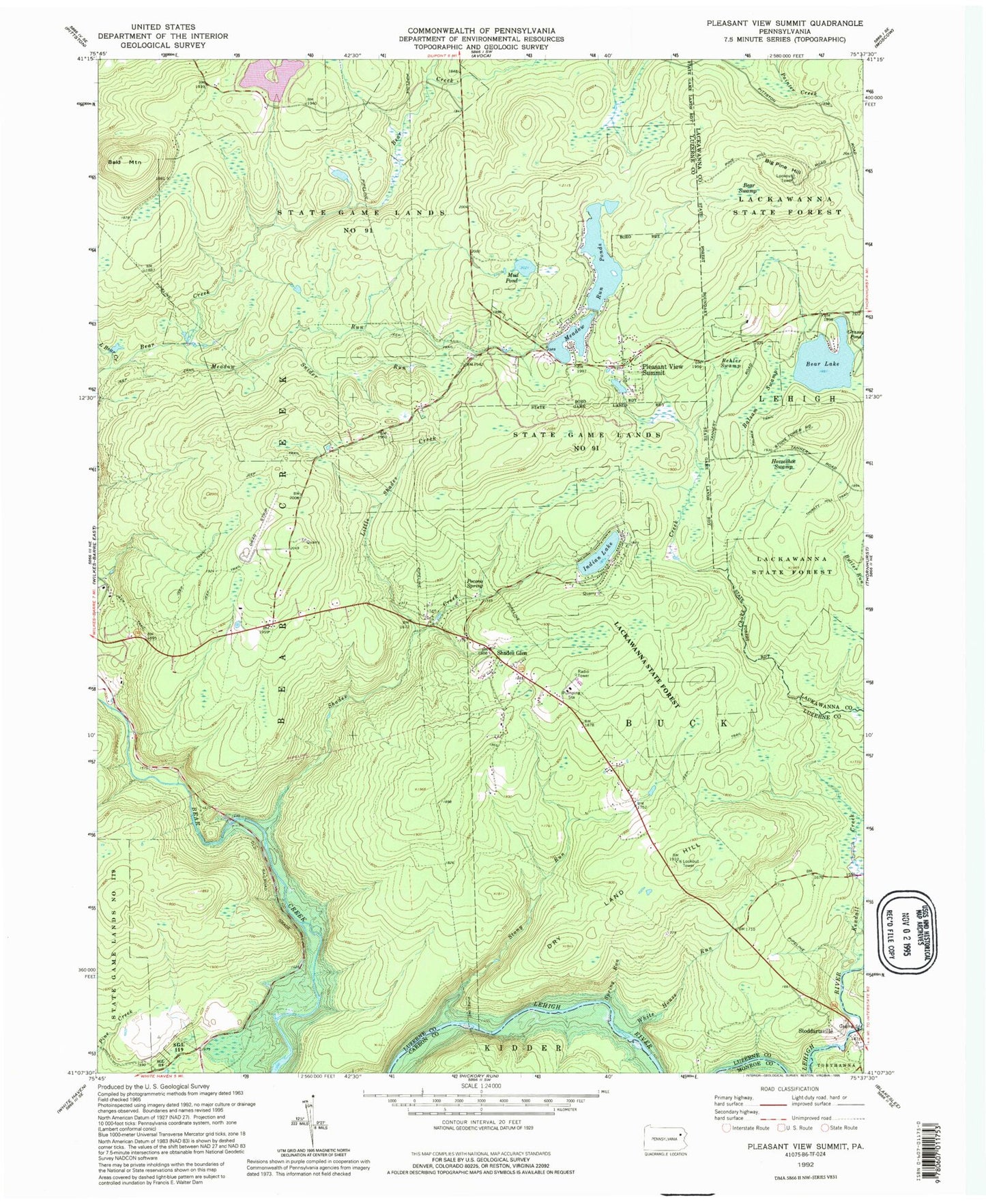 Classic USGS Pleasant View Summit Pennsylvania 7.5'x7.5' Topo Map Image