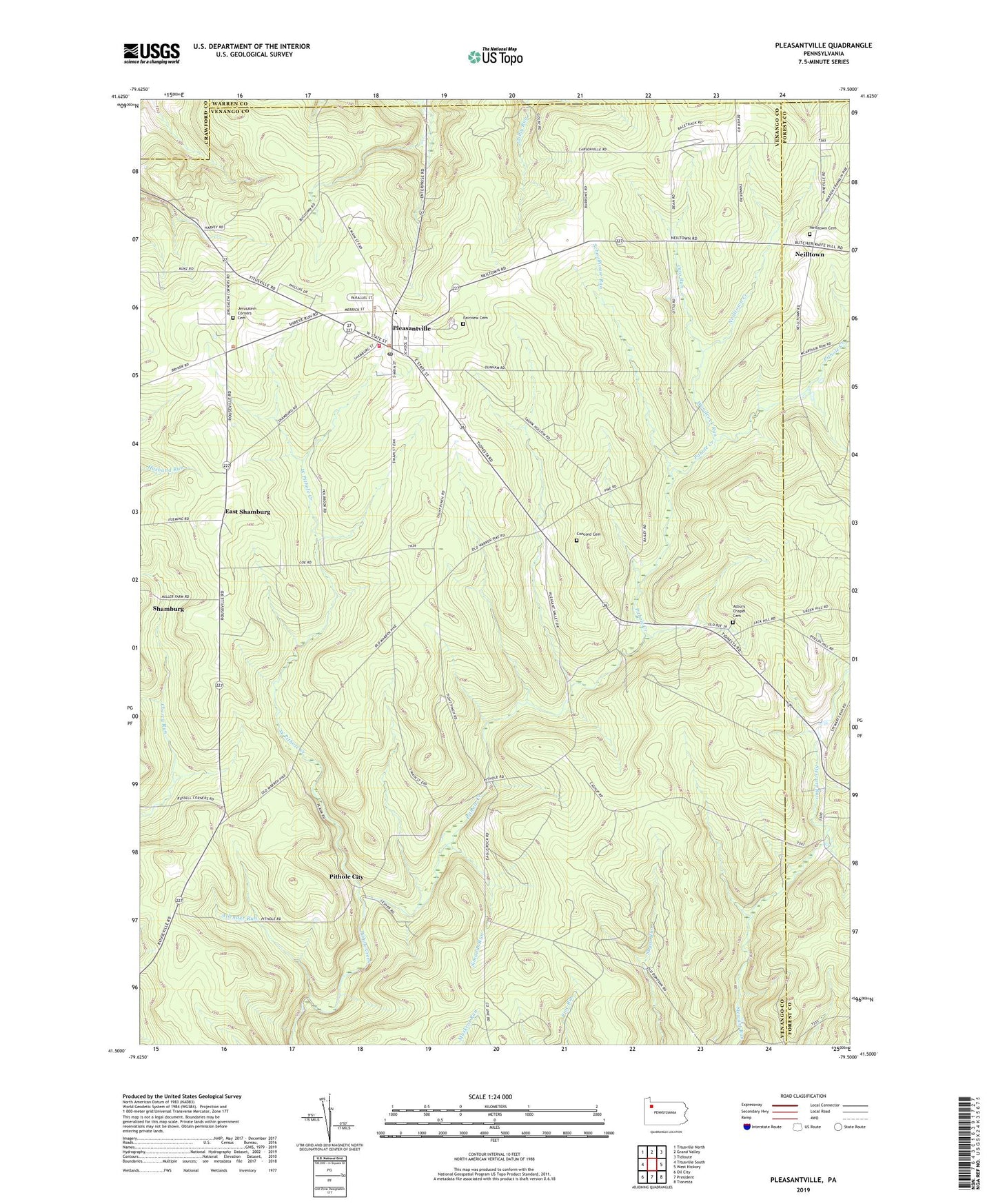 Pleasantville Pennsylvania US Topo Map Image