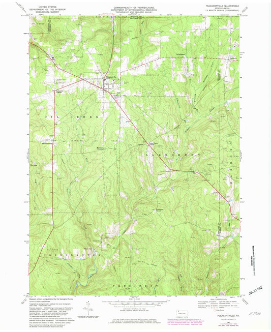 Classic USGS Pleasantville Pennsylvania 7.5'x7.5' Topo Map Image