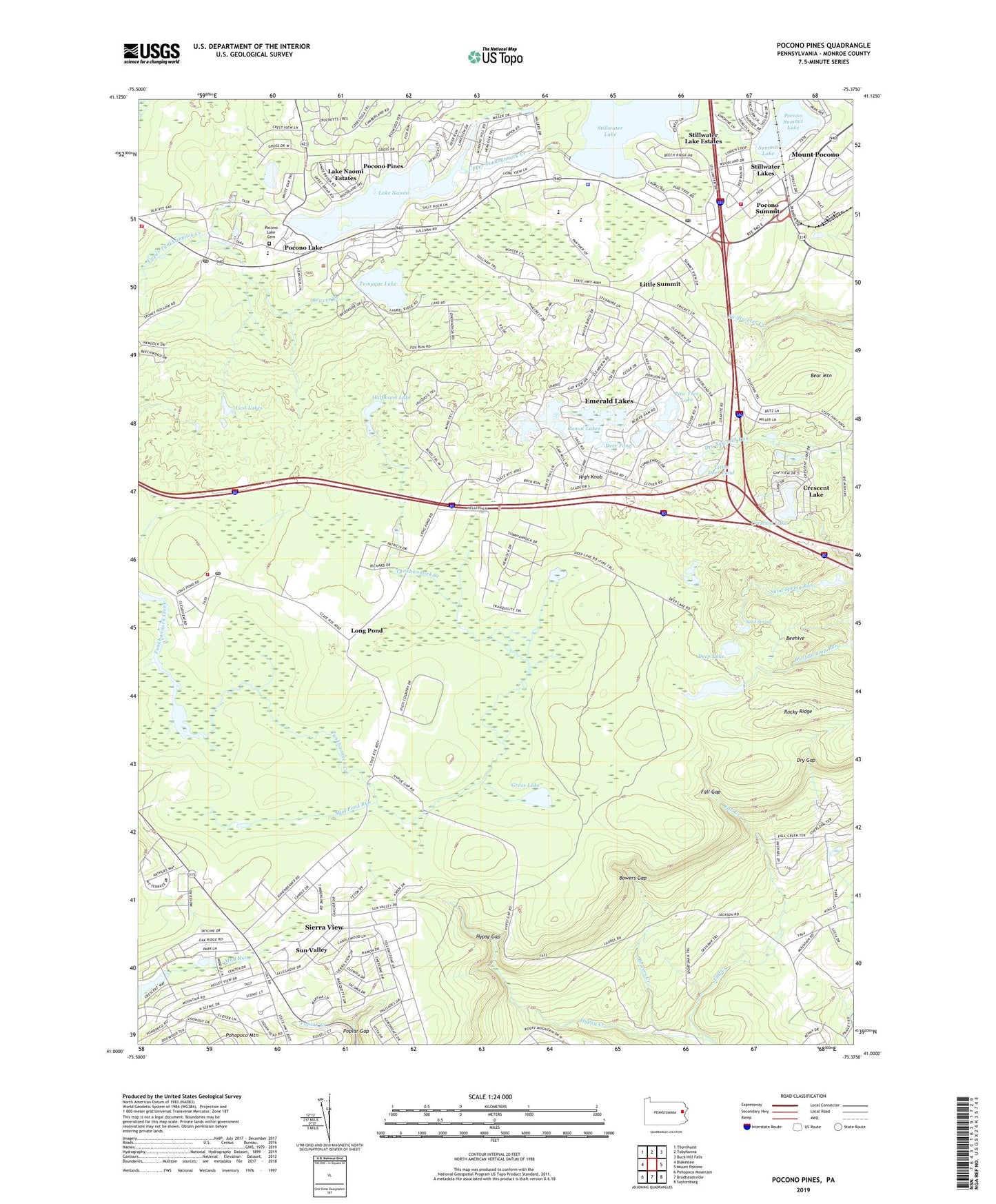 Pocono Pines Pennsylvania US Topo Map Image
