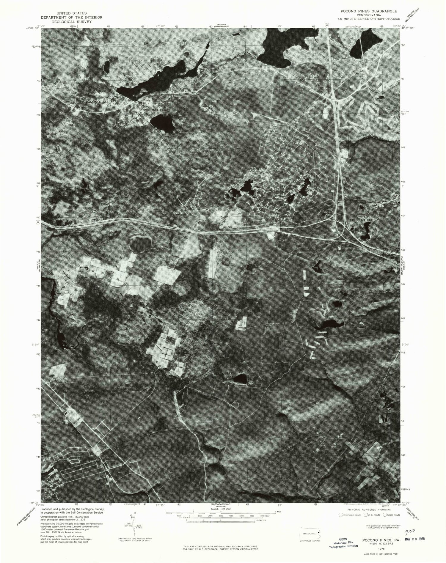 Classic USGS Pocono Pines Pennsylvania 7.5'x7.5' Topo Map Image