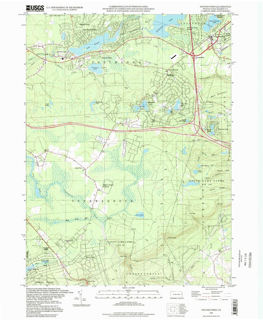Classic USGS Pocono Pines Pennsylvania 7.5'x7.5' Topo Map Image