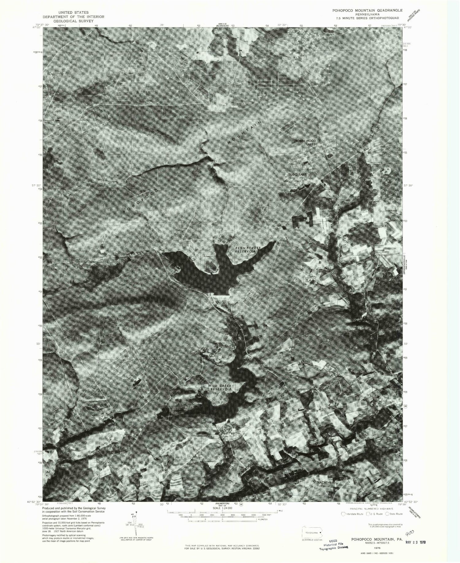 Classic USGS Pohopoco Mountain Pennsylvania 7.5'x7.5' Topo Map Image