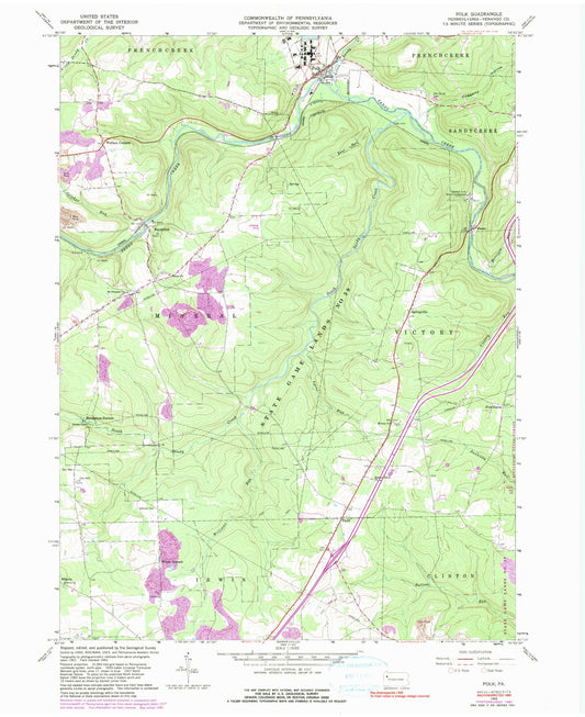 Classic USGS Polk Pennsylvania 7.5'x7.5' Topo Map Image