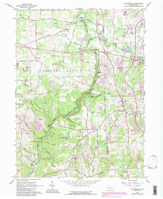 Classic USGS Portersville Pennsylvania 7.5'x7.5' Topo Map Image