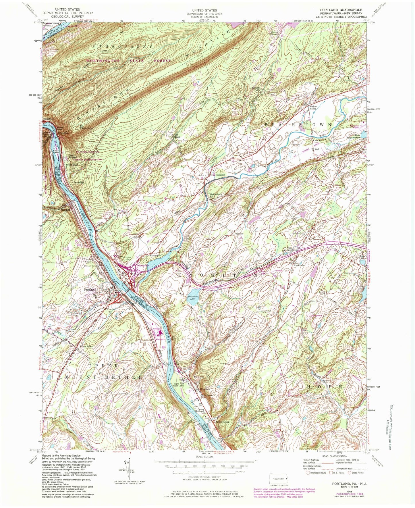 Classic USGS Portland Pennsylvania 7.5'x7.5' Topo Map Image
