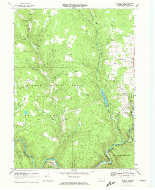 Classic USGS Portland Mills Pennsylvania 7.5'x7.5' Topo Map Image