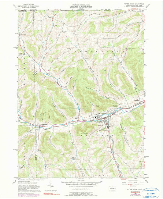 Classic USGS Potter Brook Pennsylvania 7.5'x7.5' Topo Map Image