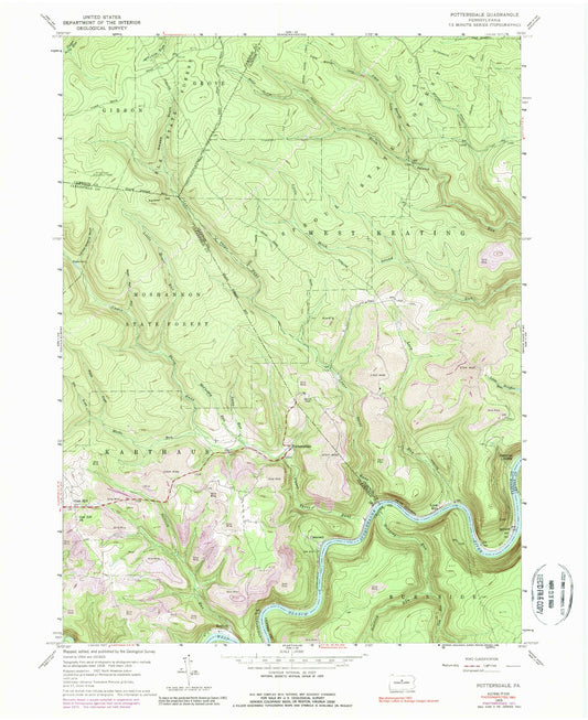 Classic USGS Pottersdale Pennsylvania 7.5'x7.5' Topo Map Image