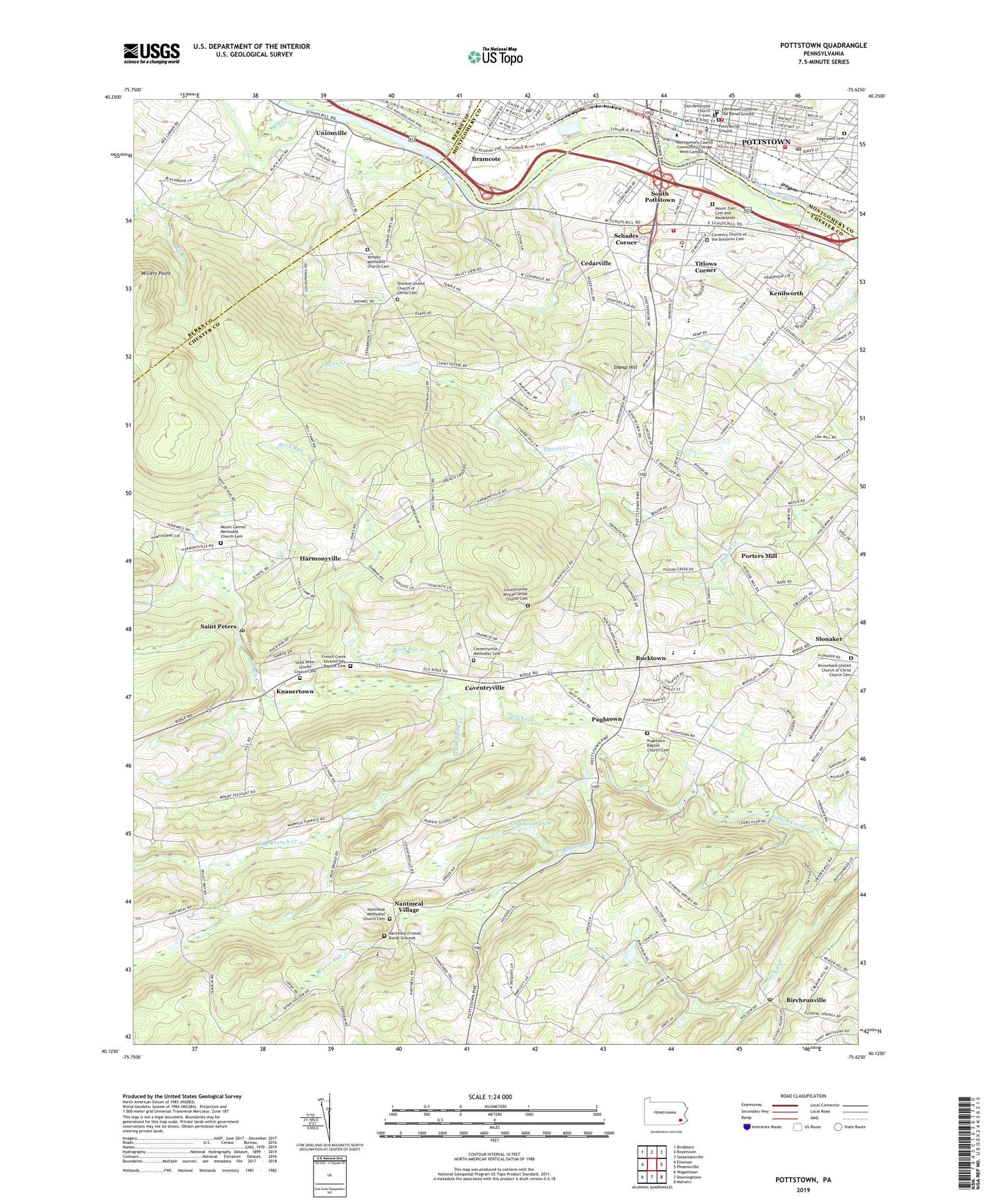 Pottstown Pennsylvania US Topo Map Image