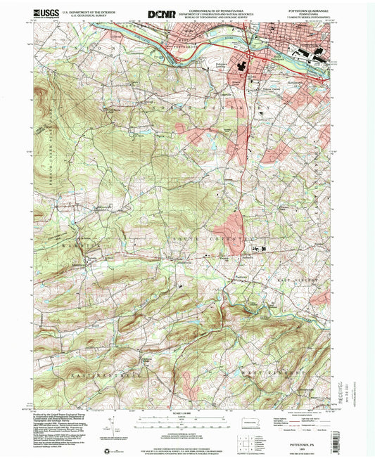 Classic USGS Pottstown Pennsylvania 7.5'x7.5' Topo Map Image
