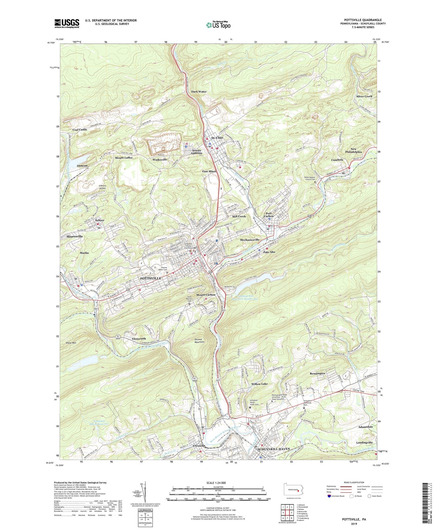Pottsville Pennsylvania US Topo Map Image