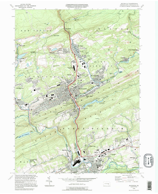 Classic USGS Pottsville Pennsylvania 7.5'x7.5' Topo Map Image