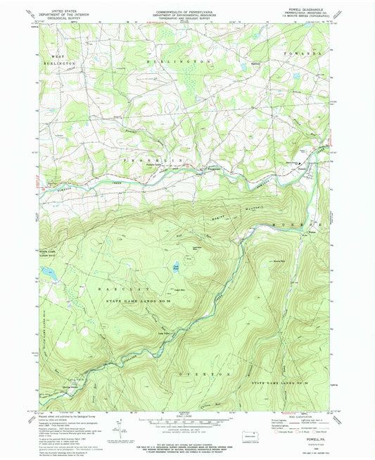 Classic USGS Powell Pennsylvania 7.5'x7.5' Topo Map Image