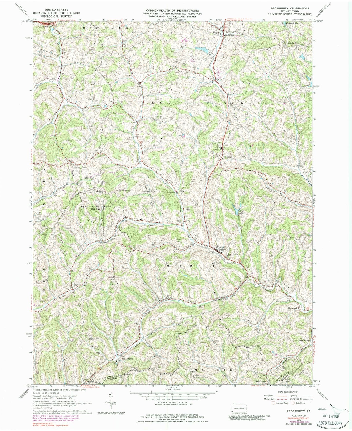 Classic USGS Prosperity Pennsylvania 7.5'x7.5' Topo Map Image