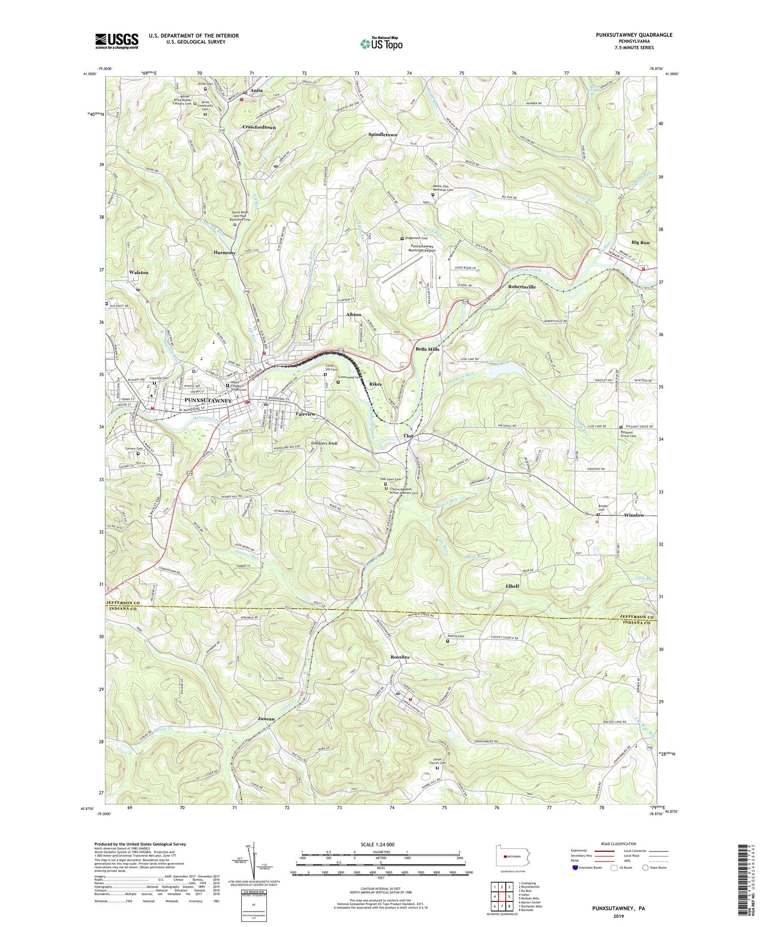 Punxsutawney Pennsylvania US Topo Map Image