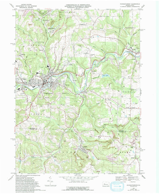 Classic USGS Punxsutawney Pennsylvania 7.5'x7.5' Topo Map Image