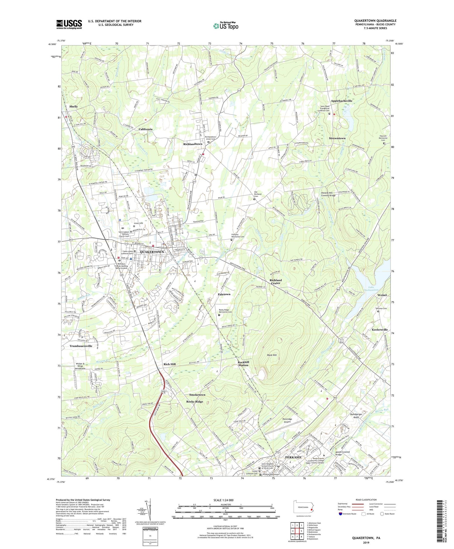 Quakertown Pennsylvania US Topo Map Image