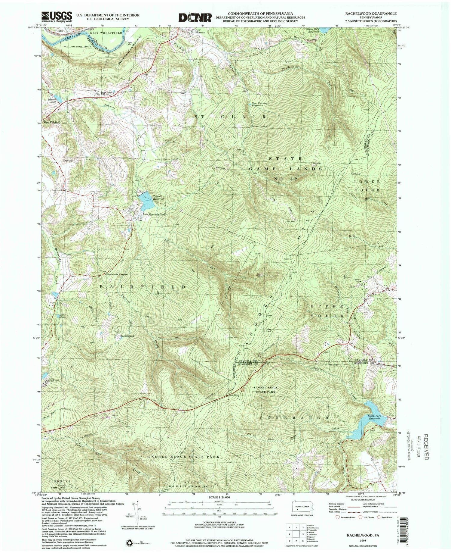 Classic USGS Rachelwood Pennsylvania 7.5'x7.5' Topo Map Image
